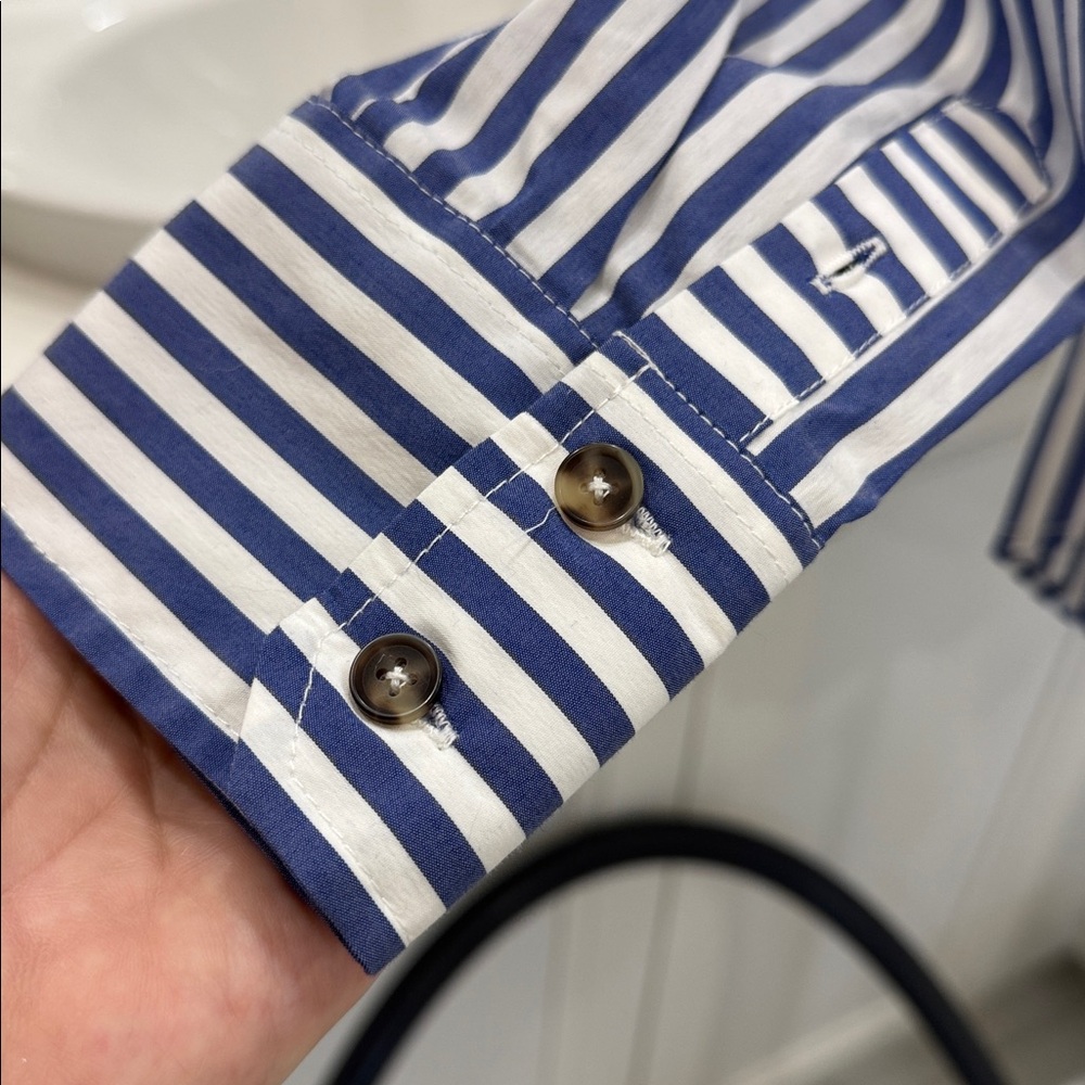 Veronica Beard Blue and White Striped Button Down Shirt - Picture 11 of 13